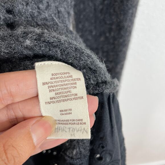 Free People Dark Gray Pointelle Knit Cardigan Eyelet Peplum hem S - Picture 4 of 5